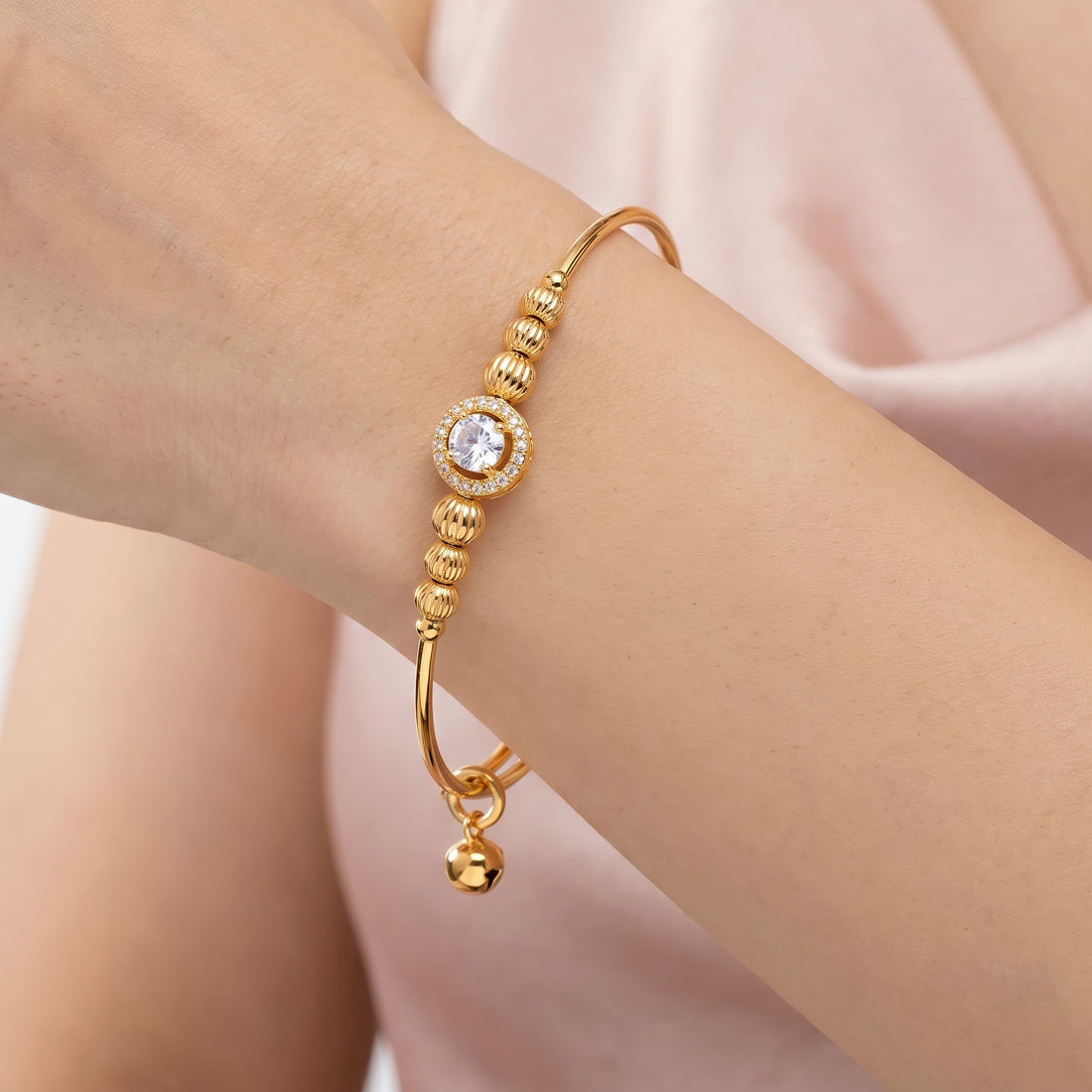 PRAO Bracelet Anti-Tarnish Crystal Halo Bangle (Adjustable Size)