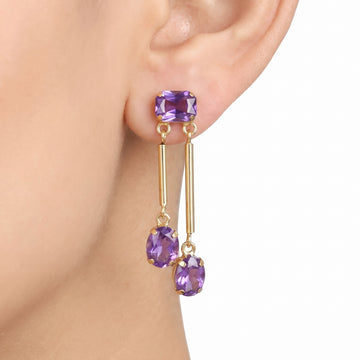PRAO Earrings Anti-Tarnish Rectangle Purple Crystal Dangles