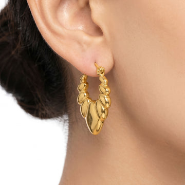 PRAO Earrings Anti-Tarnish Crescent Seashell Texture Hoops