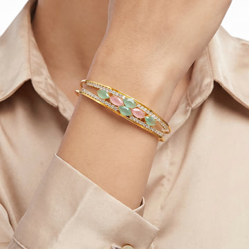PRAO Bracelet Anti-Tarnish Open Crystal Frame Pastel Stone Bangle (Adjustable Size)