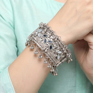 PRAO Bracelet Anti-Tarnish Tribal Mirror Work Cuff (Adjustable Size)