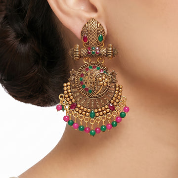 PRAO Earrings Anti-Tarnish Paisley Chandbali Statement