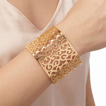 PRAO Bracelet Anti-Tarnish Vintage Scrollwork Wide Cuff (Adjustable Size)