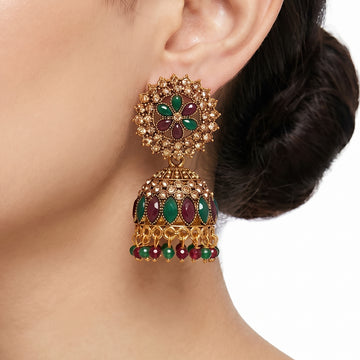 PRAO Earrings Anti-Tarnish Ornate Stonework Jhumka