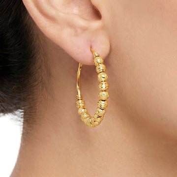 PRAO Earrings Anti-Tarnish Diamond Cut Bead Hoops