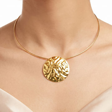 PRAO Necklace Anti-Tarnish Hammered Coin Gold-Plated Hasli Pendant