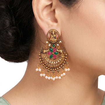 PRAO Earrings Anti-Tarnish Temple Deity Jhumka With Stone Accents