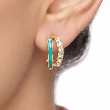 PRAO Earrings Anti-Tarnish Aqua Crystal Double Hoops