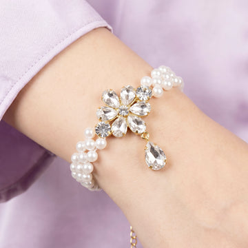 PRAO Bracelet Anti-Tarnish Double-Strand Floral Pearl (Adjustable Size)