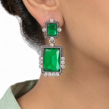 PRAO Earrings Anti-Tarnish Emerald Stone Vintage Drop