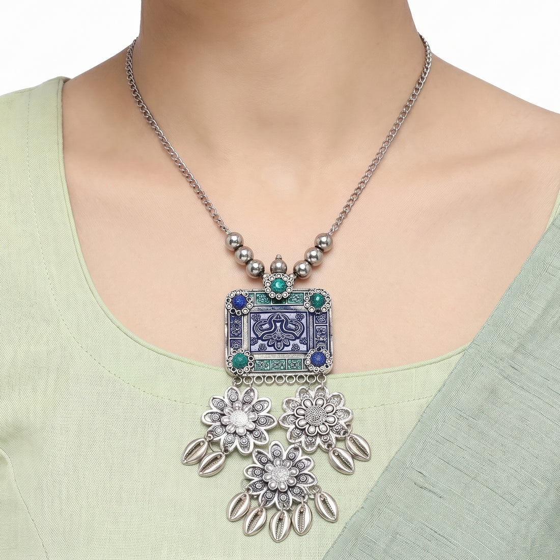 PRAO Necklace Anti-Tarnish Oxidized Enamel Pendant Set With Earrings