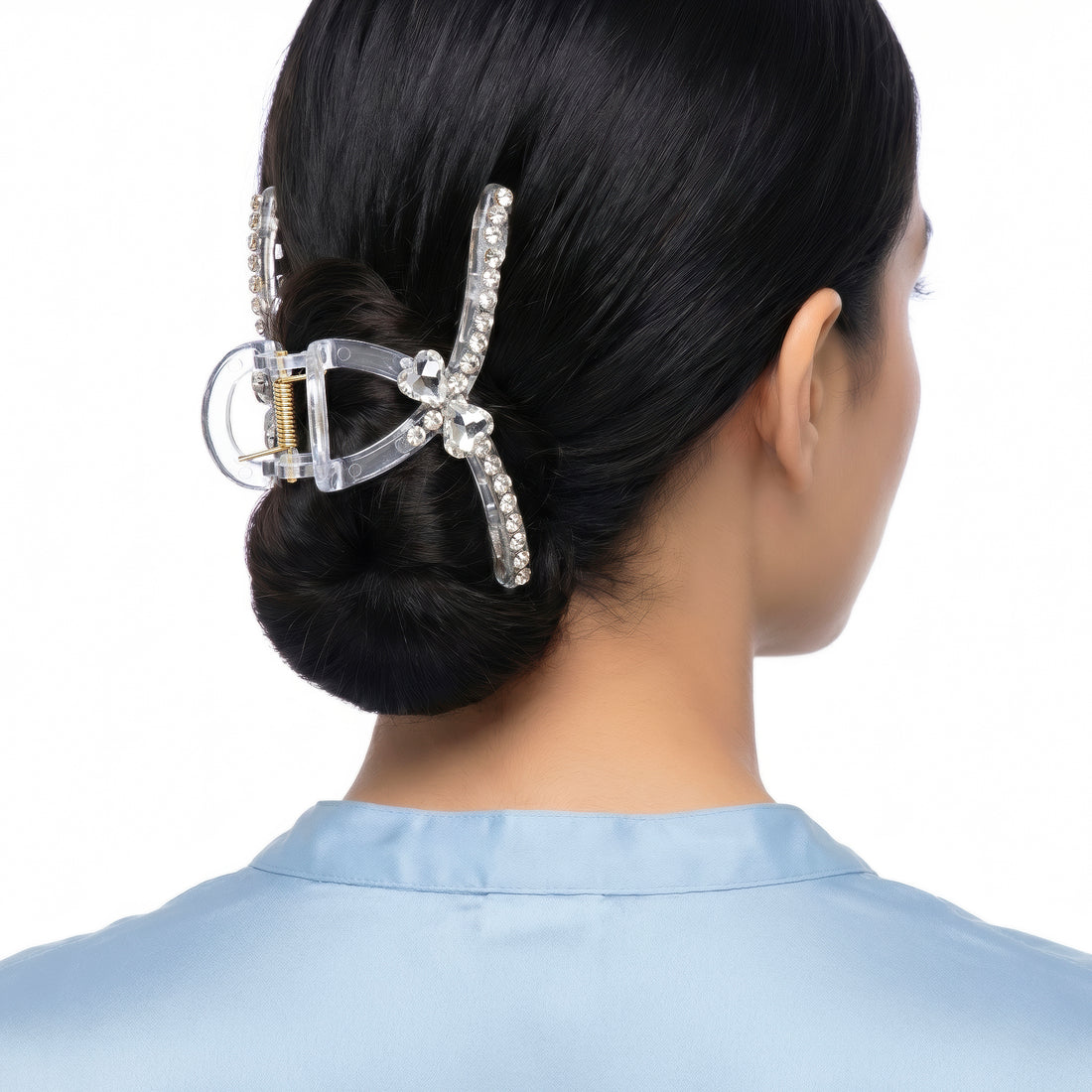 PRAO Hair Claw Clip Anti-Tarnish White Crystal Bow