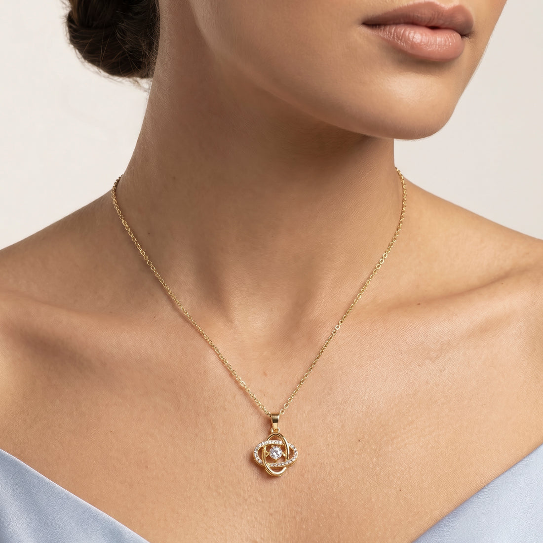 PRAO Necklace Anti-Tarnish Orbit Loop Stone Pendant