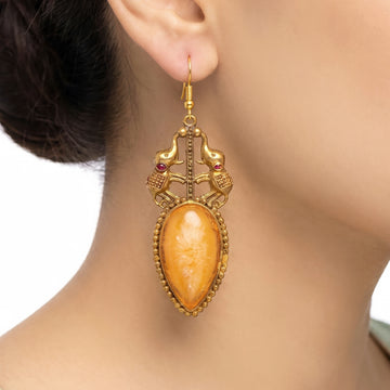 PRAO Earrings Anti-Tarnish Amber Stone Elephant