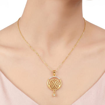 PRAO Necklace Anti-Tarnish Mandala Crystal Teardrop Pendant
