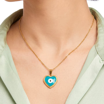 PRAO Necklace Anti-Tarnish Heart-Shaped Evil Eye