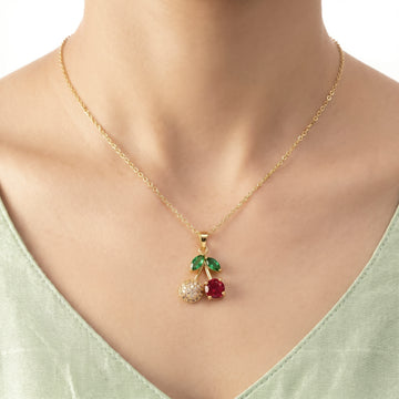 PRAO Necklace Anti-Tarnish Cherry Crystal Pendant