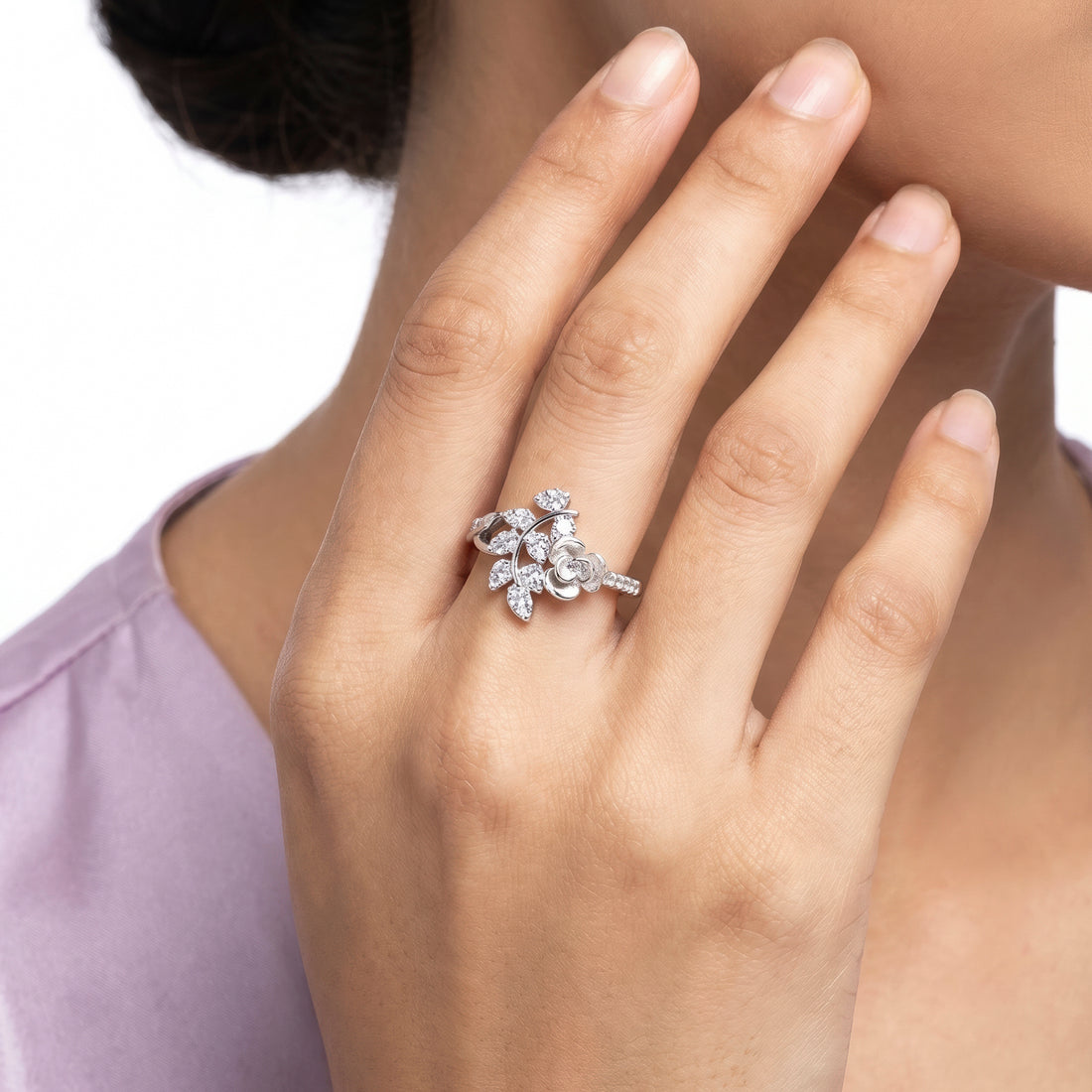 PRAO Ring Anti-Tarnish Floral Rose Crystal (Adjustable Size)