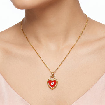 PRAO Necklace Anti-Tarnish Red Heart Lock Evil Eye