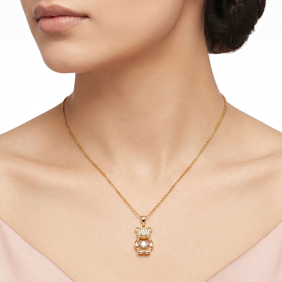 PRAO Necklace Anti-Tarnish Bear Featuring Pavé Teddy Bear Pendant