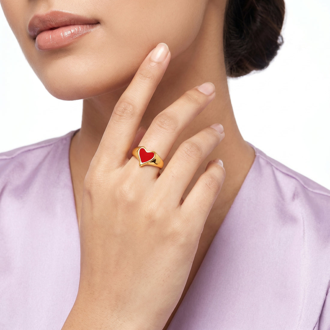 PRAO Ring Anti-Tarnish Red Enamel Heart (Adjustable Size)