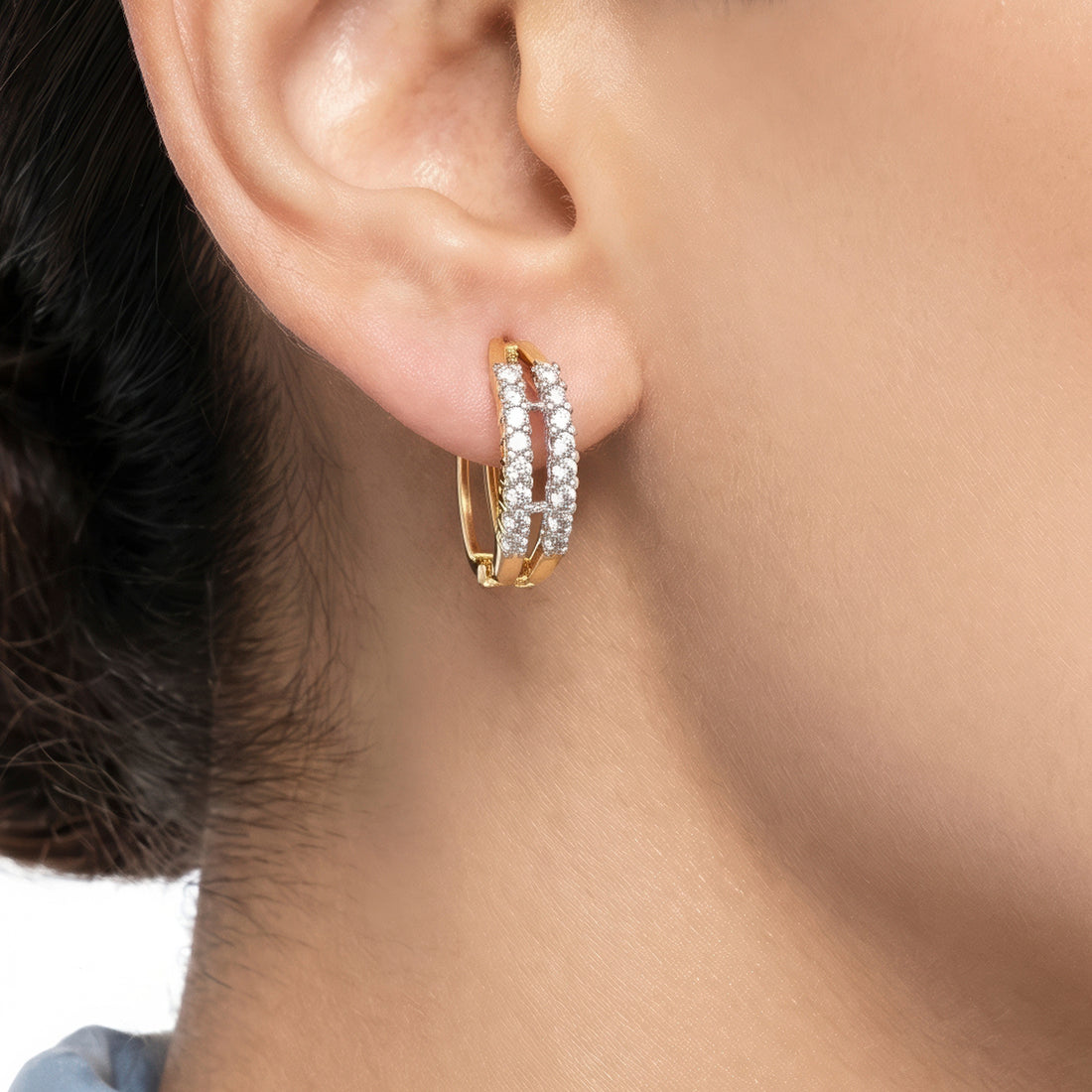 PRAO Earrings Anti-Tarnish Double Row Hoops