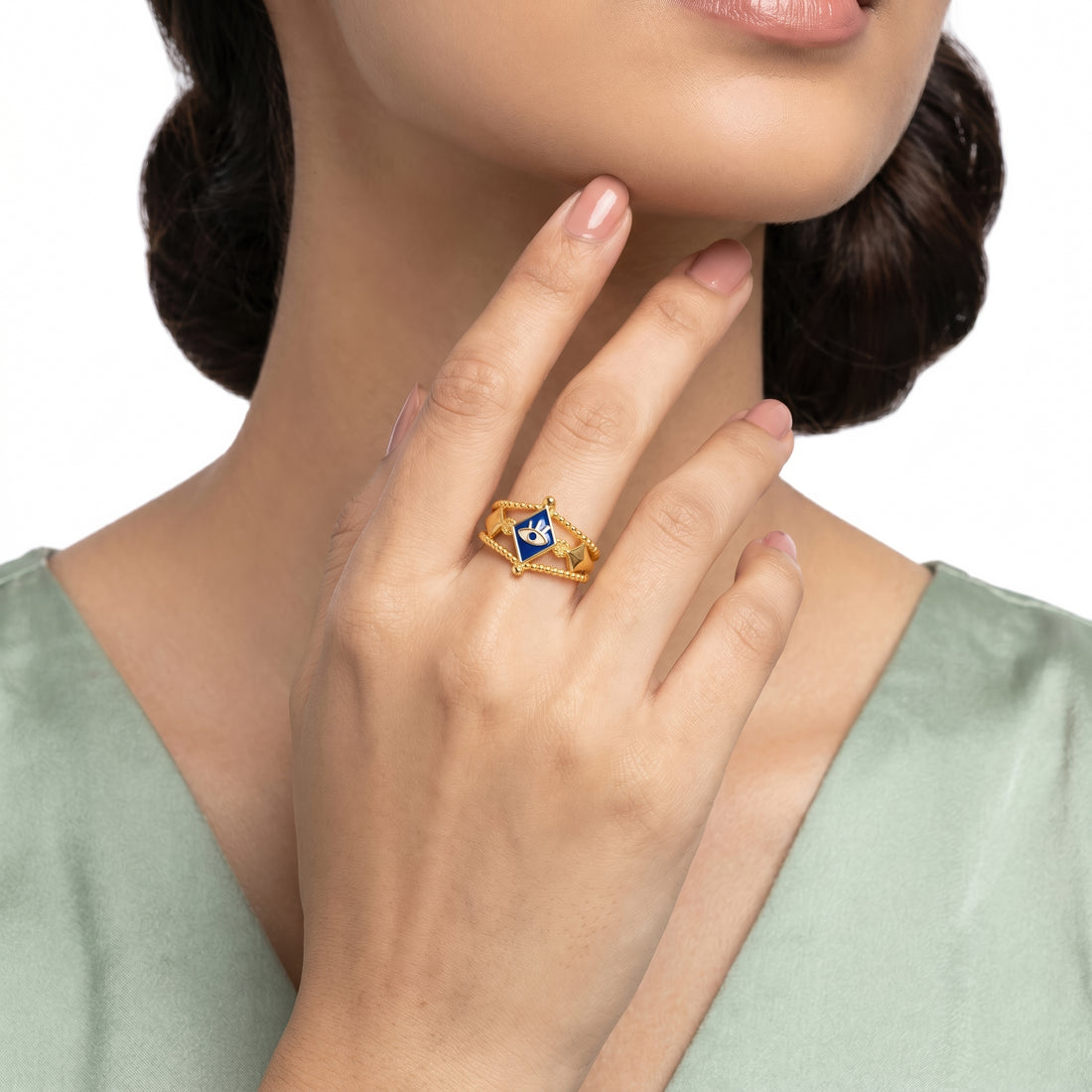 PRAO Ring Anti-Tarnish Royal Blue Evil Eye (Adjustable Size)