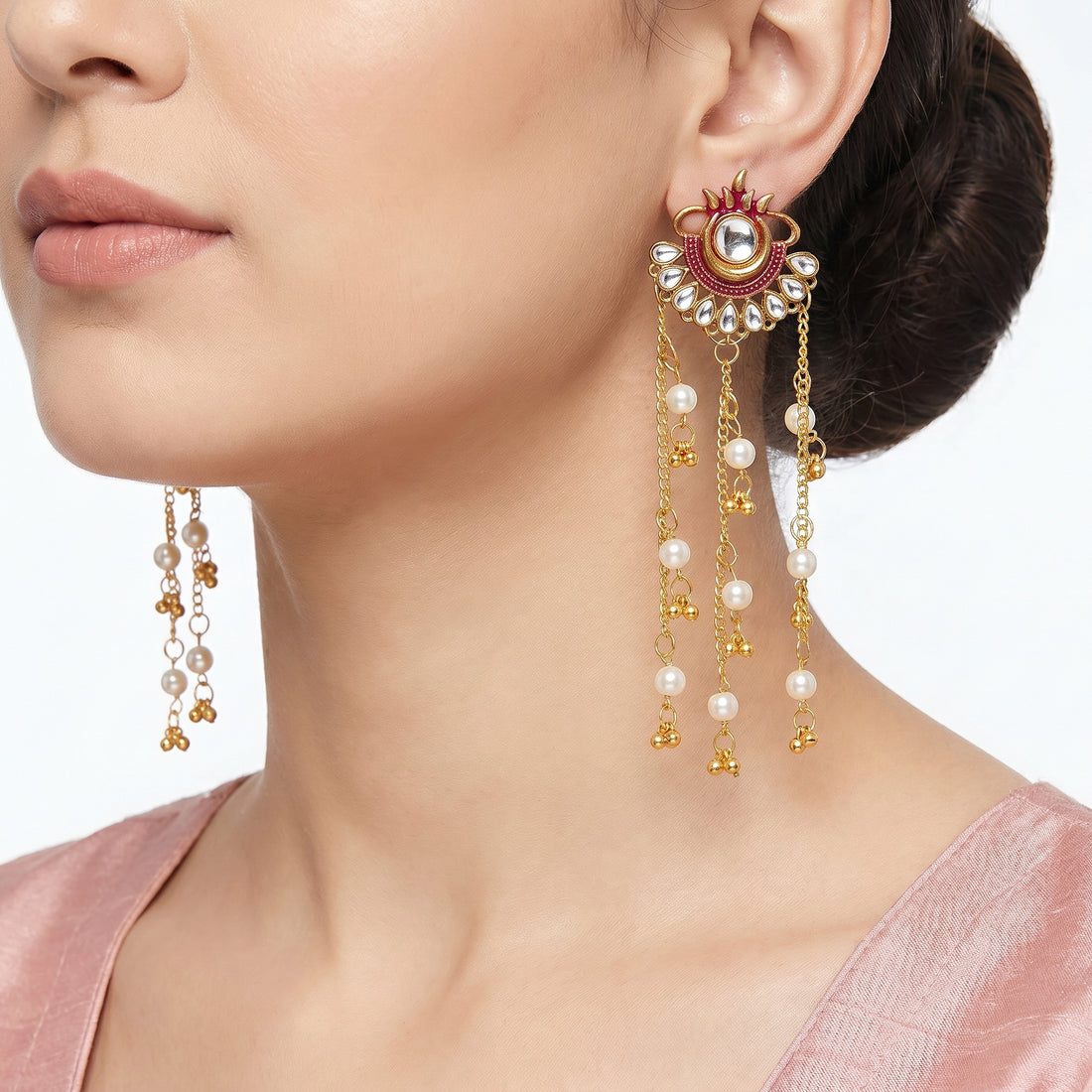 PRAO Earrings Anti-Tarnish Maroon Pearl Chandelier