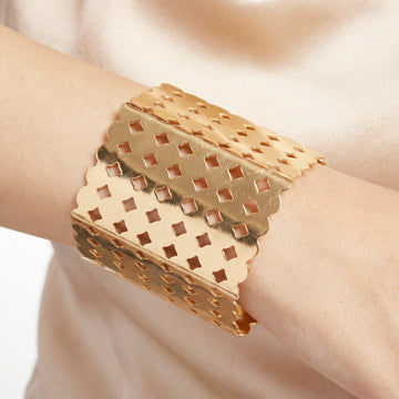 PRAO Bracelet Anti-Tarnish Diamond Lattice Statement Cuff (Adjustable Size)