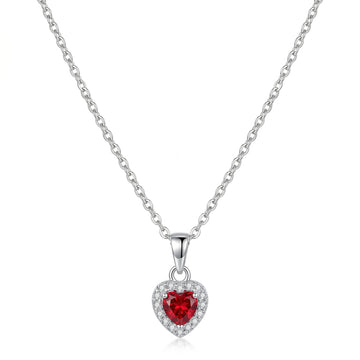 PRAO Necklace Anti-Tarnish Ruby Red Heart Stone Pendant