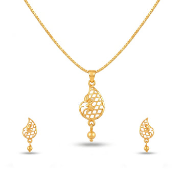 PRAO Necklace Anti-Tarnish Paisley Lattice Set With Earrings