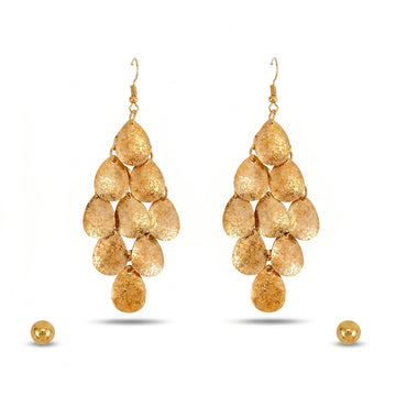 PRAO 2 Earrings Anti-Tarnish Tiered Teardrop Disc Dangle & Ball Studs