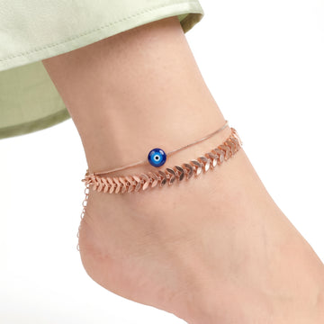 PRAO Anklet Anti-Tarnish Double-Layered Evil Eye Chain