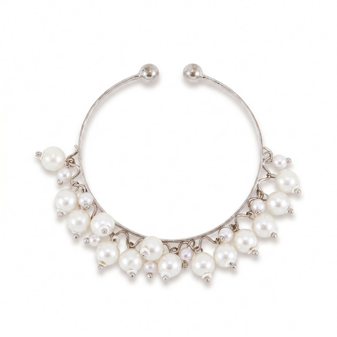 PRAO Bracelet Anti-Tarnish Openable Pearls Silver Bangle (Adjustable Size)