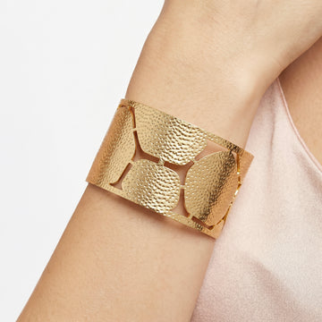 PRAO Bracelet Anti-Tarnish Abstract Openwork Textured Cuff (Adjustable Size)