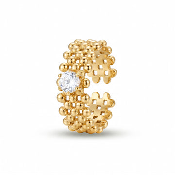 PRAO Ring Anti-Tarnish Beaded Texture Solitaire Crystal (Adjustable Size)