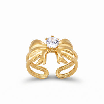 PRAO Ring Anti-Tarnish Bow Design Crystal Center (Adjustable Size)