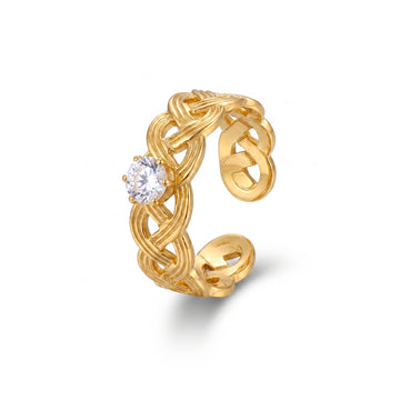 PRAO Ring Anti-Tarnish Celtic Woven Crystal (Adjustable Size)