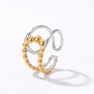 PRAO Ring Anti-Tarnish Beaded Arc Statement (Adjustable Size)