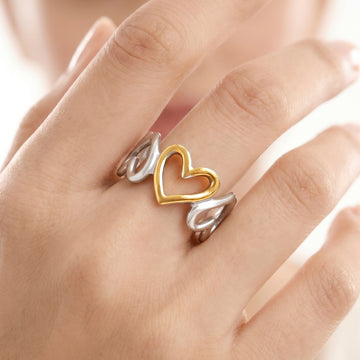 PRAO Ring Anti-Tarnish Interlocking Heart Band (Adjustable Size)