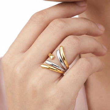 PRAO Ring Anti-Tarnish Fan Design Dual-Tone (Adjustable Size)