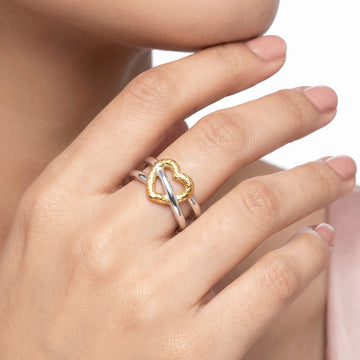 PRAO Ring Anti-Tarnish Heart Crossover Split Band (Adjustable Size)