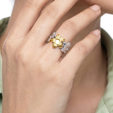 PRAO Ring Anti-Tarnish Floral Sunflower Band (Adjustable Size)