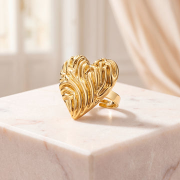 PRAO Ring Anti-Tarnish Molten Textured Heart (Adjustable Size)