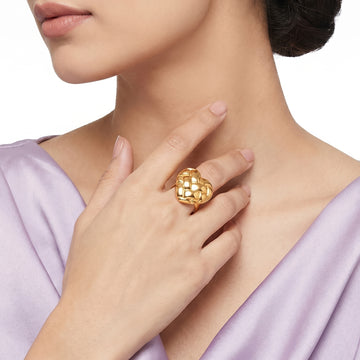 PRAO Ring Anti-Tarnish Basket Weave Heart (Adjustable Size)