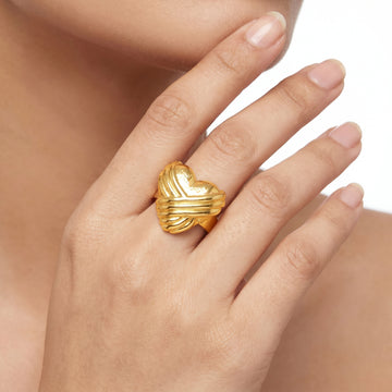 PRAO Ring Anti-Tarnish Ribbed Criss-Cross Heart (Adjustable Size)