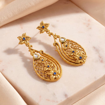 PRAO Earrings Anti-Tarnish Floral Filigree Teardrop