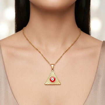 PRAO Necklace Anti-Tarnish Sunburst Triangle Evil Eye