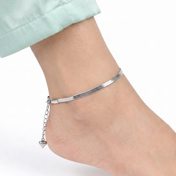 PRAO Anklet Anti-Tarnish Silver-Plated Flat Snake Chain