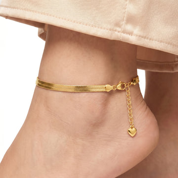 PRAO Anklet Anti-Tarnish Gold-Plated Flat Snake Chain